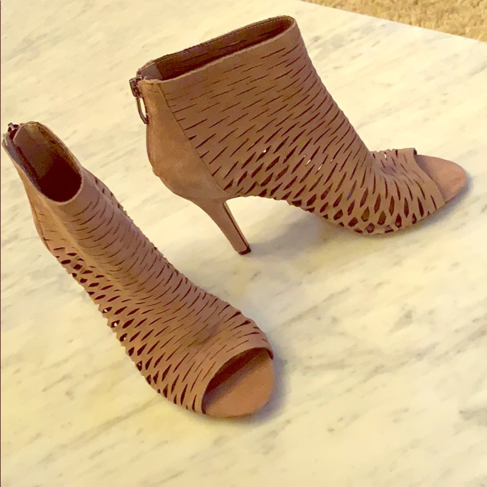 Peep toe suede booties